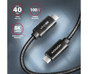 AXAGON BUCM432-CM10AB, NewGEN+ kabel USB-C <-> USB-C, 1m, USB4 Gen 3×2, PD 100W 5A, 8K HD, ALU, oplet, černý