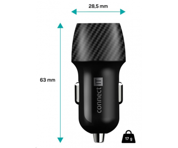 CONNECT IT InCarz PD+QUICK CHARGE 3.0 nabíječka do auta, 1x USB-A + 1x USB-C, 3 A, carbon