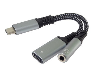 PremiumCord Redukce USB-C /3,5mm jack s DAC chipem + USB-C pro nabíjení 13cm