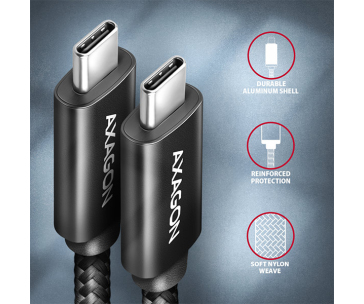 AXAGON BUCM432-CM10AB, NewGEN+ kabel USB-C <-> USB-C, 1m, USB4 Gen 3×2, PD 100W 5A, 8K HD, ALU, oplet, černý