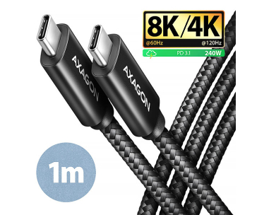 AXAGON BUCM4X-CM10AB NewGEN+ kabel USB-C <-> USB-C, 1m, USB4 Gen 3×2, PD 240W 5A, 8K HD, ALU, oplet, černý