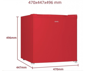 CHiQ CSD46D4RE minibar, 46 litrů, 2 přihrádky, 0 °C až +10 °C, 39 dB, červený - rozbaleno