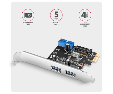 AXAGON PCEU-232RS, PCIe řadič, 2+2x USB 5Gbps port, SATA napájení, Renesas PD720201, SP & LP