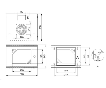 LEXI-Net 10" nástěnný rozvaděč Basic 4U 320x300, skleněné dveře, bez zad, svařovaný, šedý