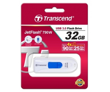 TRANSCEND Flash Disk 32GB JetFlash®790, USB 3.1 (R:90/W:25 MB/s) bílá/modrá