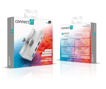 CONNECT IT USB Hub DeskHub, 1xUSB-C, 1xUSB 3.2, 2xUSB 2.0, stříbrná