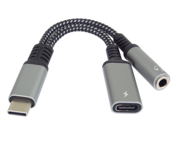 PremiumCord Redukce USB-C /3,5mm jack s DAC chipem + USB-C pro nabíjení 13cm