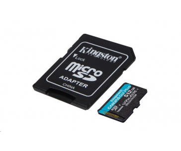 Kingston MicroSDXC karta 512GB Canvas Go! Plus, R:170/W:90MB/s, Class 10, UHS-I, U3, V30, A2 + Adaptér