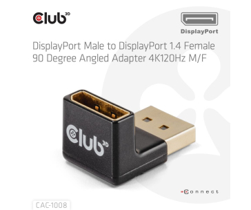 Club3D Adaptér DisplayPort na DisplayPort 1.4, 4K120Hz, 8K30Hz, 90°