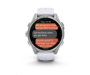 Garmin fenix® 8 – 43 mm, AMOLED, Silver / Whitestone se silikonovým řemínkem.