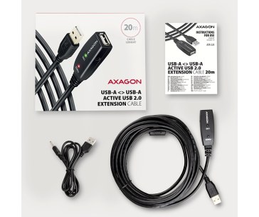 AXAGON ADR-220, USB 2.0 A-M -> A-F aktivní prodlužovací / repeater kabel, 20m