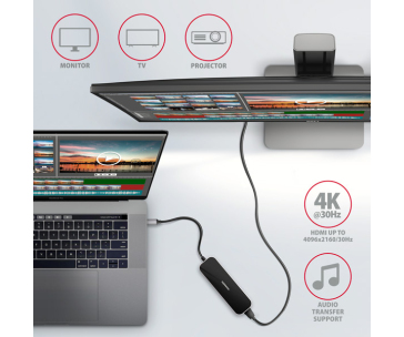 AXAGON HMC-6H4A, USB 3.2 Gen 1 hub, porty 4x USB-A, HDMI 4k/30Hz, PD 100W, kabel USB-C 20cm