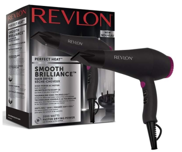 Revlon Smooth Brilliance RVDR5251E fén na vlasy, 2000 W, 2 rychlosti, 3 teploty, 2 nástavce, černý