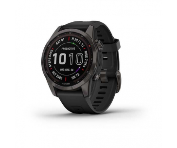 Garmin fenix 7s Sapphire Solar, Titan Carbon Gray/ Black Silicone Band