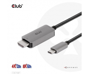 Club3D kabel USB-C na HDMI, 4K120Hz 8K60Hz HDR10 s DSC1.2, Aktivní kabel, M/M, 3m