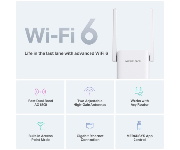 MERCUSYS ME70X WiFi6 Extender/Repeater (AX1800,2,4GHz/5GHz,1xGbELAN)