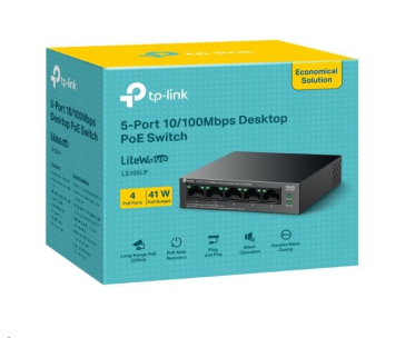 TP-Link LiteWave switch LS105LP (5x100Mb/s, 4xPoE, 41W, fanless)