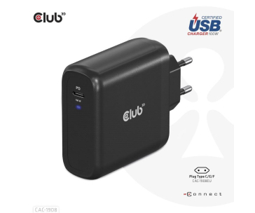 Club3D cestovní nabíječka 100W GAN technologie, USB-IF TID certified, USB Type-C, Power Delivery(PD) 3.0 Support