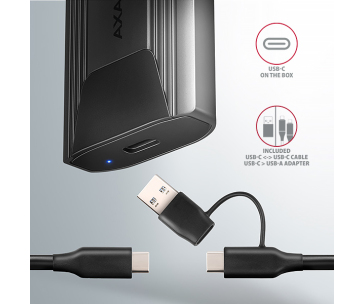 AXAGON EEM2-GTS2, USB-C 10Gbps - M.2 NVMe & SATA SSD kovový THIN box, bezšroubkový