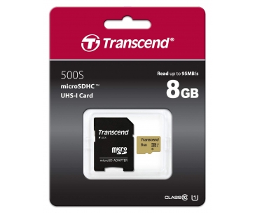 TRANSCEND MicroSDHC karta 8GB 500S, UHS-I U1 + adaptér