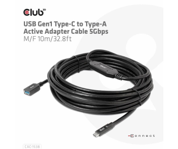 BAZAR - Club3D Kabel USB-C na USB-A, Aktivní adaptér/kabel, 5 Gbps (M/F), 10m - Rozbaleno (Komplet)