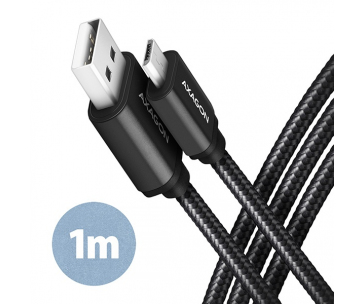 AXAGON BUMM-AM10AB, HQ kabel Micro USB <-> USB-A, 1m, USB 2.0, 2.4A, ALU, oplet, černý