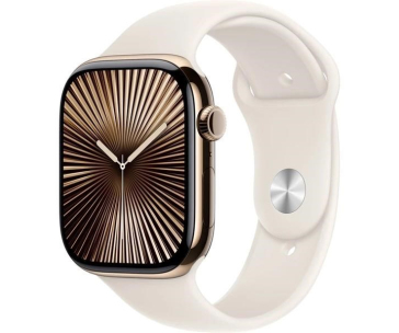 Apple Watch Series 10 GPS + Cellular 46mm Gold Titanium Case with Starlight Sport Band - S/M