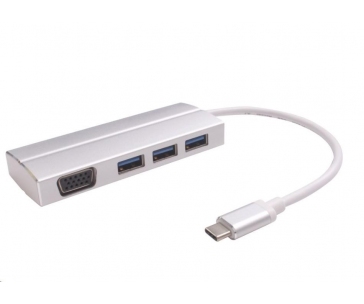 PREMIUMCORD Adaptér USB 3.1 Type-C male na VGA female + 3x USB 3.0, aluminum