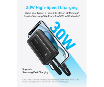 Anker Powerbanka, 10000mAh, nabíjecím výkonem 30W a integrovanými kabely USB-C, Black