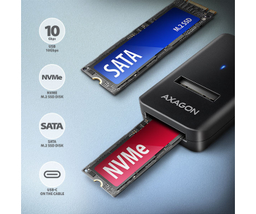 AXAGON ADM2-CM USB-C 10Gbps - M.2 NVMe & SATA SSD adaptér, kabel USB-C 10cm