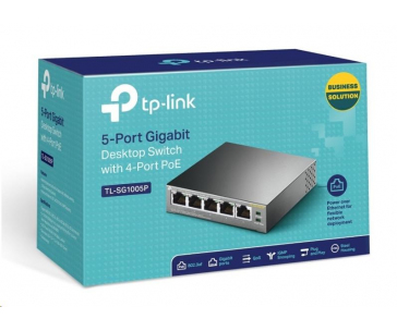 TP-Link switch TL-SG1005P (5xGbE, 4xPoE+, 65W, fanless)