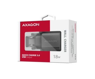 AXAGON ACU-QC18, nabíječka do sítě 18W, 1x port USB-A, QC3.0/AFC/Apple, černá