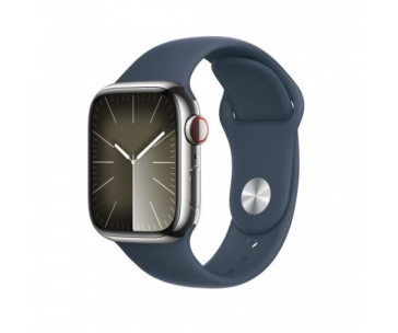 APPLE Watch Series 9 GPS + Cellular 45mm Silver Stainless Steel Case with Storm Blue Sport Band - M/L