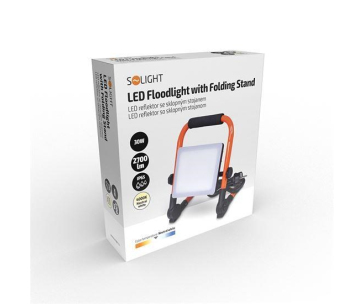 Solight LED reflektor se sklopným stojanem, 30W, 2700lm, 4000K, kabel se zástrčkou, IP65