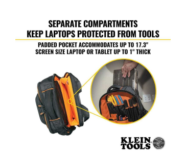 KLEIN TOOLS - Tradesman Pro™ Tool Bag, batoh na nářadí - 25 kapes, kapsa pro 17,3" notebook