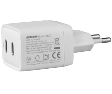 AVACOM HomePRO 2 síťová nabíječka s Power Delivery 40W se dvěma USB-C výstupy