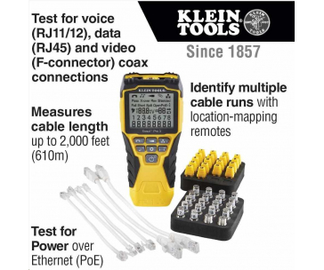 KLEIN TOOLS - VDV Scout® Pro 3 Tester Kit Locator (PoE) - 18x RJ45, 18x F-konektor