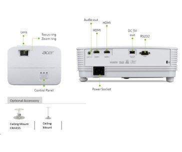 ACER Projektor X1526, DLP 3D, 1080p (1920x1080) FHD, 4000 ANSI, 13 000:1, HDMI, repro 1x3W, 2.4Kg, LumiSense, ColorBoost