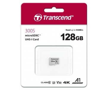 TRANSCEND MicroSDXC karta 128GB 300S, UHS-I U3 V30 + adaptér