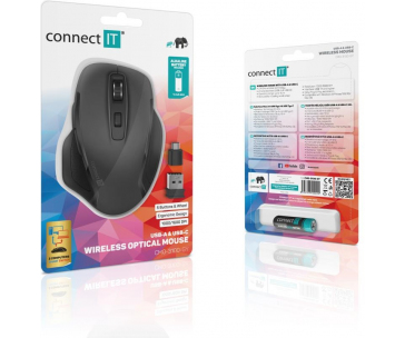 CONNECT IT Dual SmartSwitch bezdrátová myš, USB-A + C (+1x AA baterie zdarma), šedá