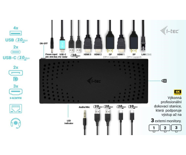 i-tec USB 3.0 / USB-C / Thunderbolt, 3x 4K Docking Station Gen 2 + PD 100W