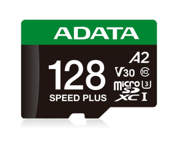 ADATA MicroSDXC karta 128GB Speed Plus, U3, C10, A2, V30 (R:180/W:160 MB/s) + SD adaptér