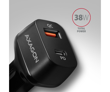 AXAGON PWC-PQ38, PD & QUICK nabíječka do auta 38W, 2x port (USB + USB-C), PD3.0/QC3.0/AFC/FCP/Apple