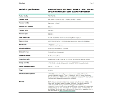 HPE PL DL325g11 AMD Epyc 9354P (3.3G/32C) 1x32G (P50311) MR408i-o/4G 8SFF 1100W 2x10Gocp