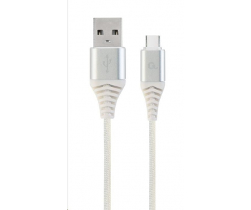 GEMBIRD Kabel USB 2.0 AM na Type-C kabel (AM/CM), 2m, opletený, bílo-strříbrný, blister, PREMIUM QUALITY