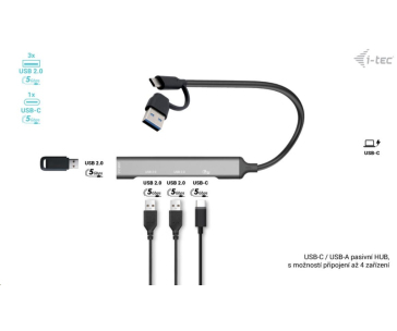 i-Tec USB-A/USB-C Metal HUB 1x USB-C 3.1 + 3x USB 2.0