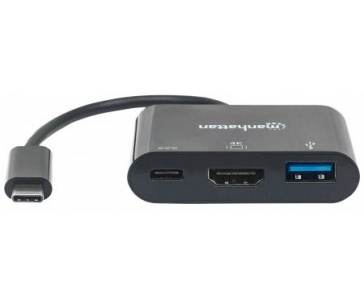 MANHATTAN multifunkční převodník z USB 3.1 type C Male na HDMI, USB 3.0 A a USB C Females