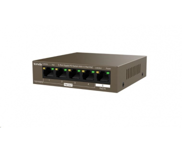 Tenda TEG1105PD - 5-port PoE PD Gigabit Ethernet Switch, 1x PoE IN, 4x PoE OUT, Kov, Fanless