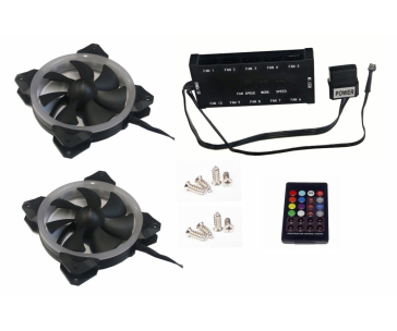 EUROCASE ventilátor RGB 120mm (Turbine blade, FullControl Led), set 2ks + controller