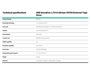 HPE StoreEver LTO-8 Ultrium 30750 External Tape Drive #ABB